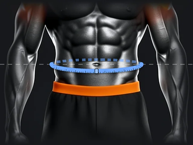 Illustration: a tape around the waist at the navel, level and snug.